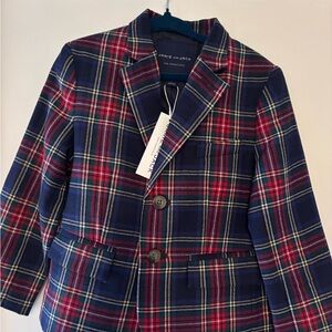 Janie and Jack Tartan Blazer - Navy and Red